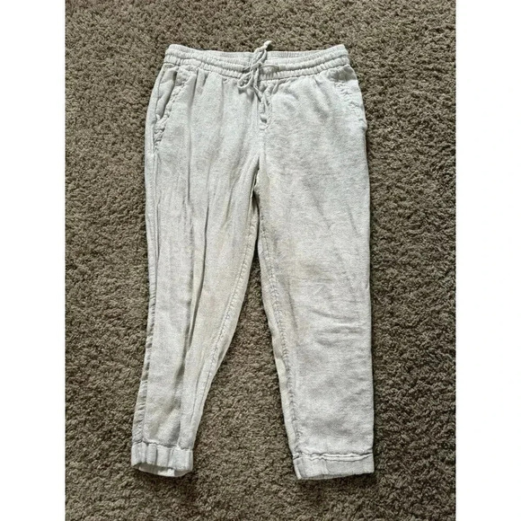 OLD NAVY Linen Blend Crop Jogger Pants Womens Tan Pull On Casual Boho Small P - Picture 1 of 7